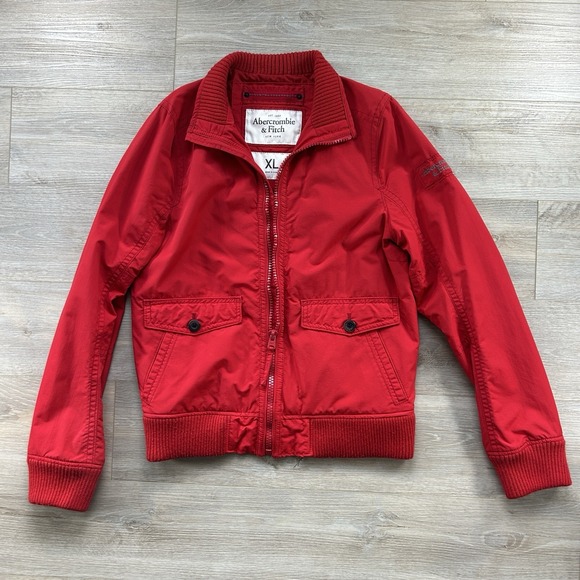Abercrombie & Fitch 2000s Men XL Cardinal Red 4 Pocket Bomber Jacket Grunge Y2K
